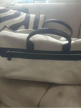 Beige Canvas Duffel Bag with Black Trim - Travel Weekender
